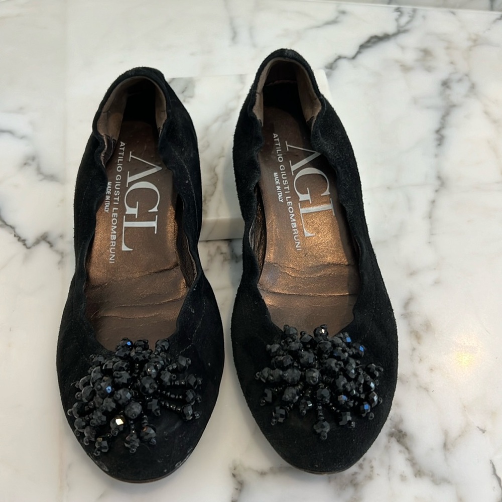 Black suede AGL low heel party shoes